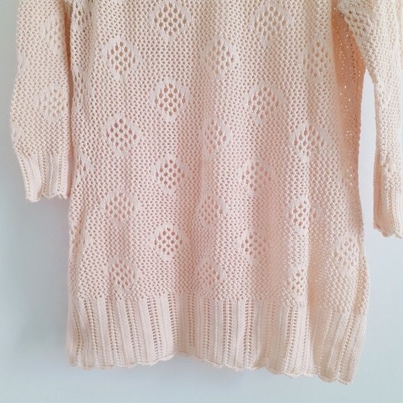 Rafaella Open Knit  Crochet Cream Yellow Quarter Sleeves Tunic Sweater Large - Picture 6 of 8